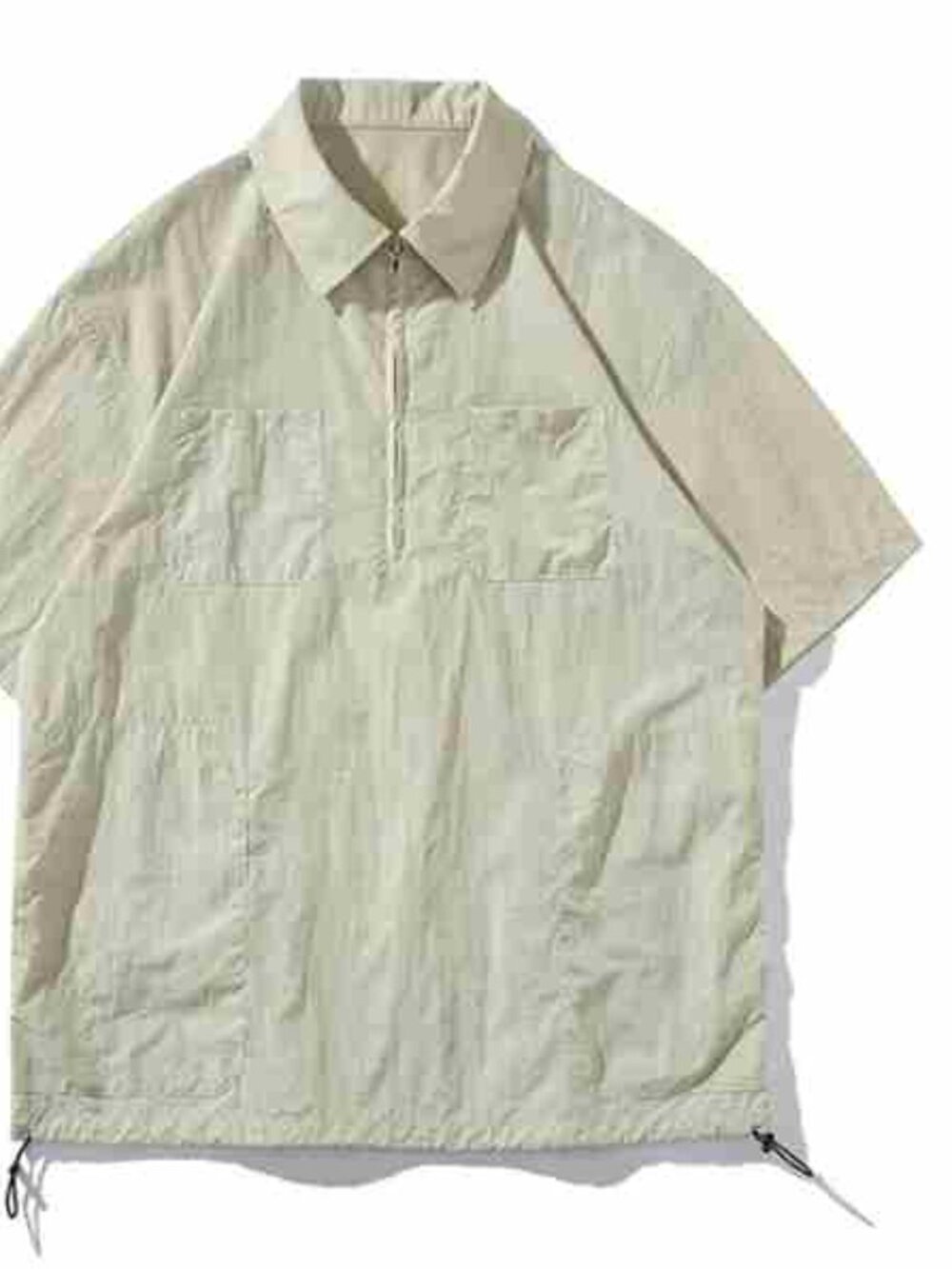 Beige Half Zip Utility Short Sleeve Shirt